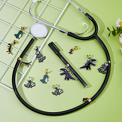 12Pcs 6 Styles Dinosaur Alloy Enamel Stethoscope Pendant Decorations&nbsp;HJEW-FH00127