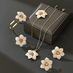 Flower Alloy Enamel Pendant Neclaces & Bracelets & Cuff Bangle & Stud Earring & Finger Rings Sets&nbsp;FS-WGCD75F-01