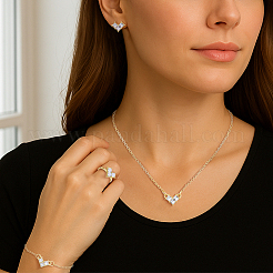 2 Colors Heart Alloy Rhinestone Pendant Necklaces & Stud Earrings & Finger Rings & Link Bracelets Set for Women&nbsp;SJEW-HY0001-07