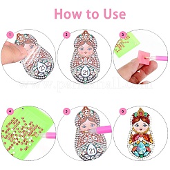 DIY 5D Matrioska Doll Diamond Painting Key Chain Kits&nbsp;DIY-WH0167-08A
