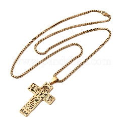 Religion 201 Stainless Steel Hollow Virgin Cross Pendant Necklaces for Men Women&nbsp;NJEW-Z118-01G