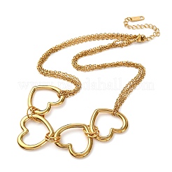 304 Stainless Steel Four Heart Rings Pendant Necklaces for Women&nbsp;NJEW-K296-01G