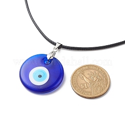 Blue Lampwork Evil Eye Pendant Necklace with Waxed Cord for Women&nbsp;NJEW-JN03955-04