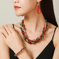 Christmas Glass Seed Beaded Multilayer Necklaces & Teardrop Dangle Earrings & Bracelets Sets&nbsp;WG44FFB-01