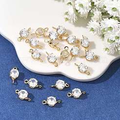 SHEGRACE Brass Pave Cubic Zirconia Flat Round Connector Charms&nbsp;XGRQ2O098-435A-G