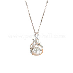 Brass Pave Clear Cubic Zirconia & Imitation Pearl Phoenix Pendant 304 Stainless Steel Cable Chain Necklaces for Women&nbsp;WG0ADAA-01
