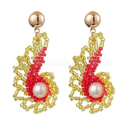 Glass Seed Bead & Glass Pearl Bead Conch Dangle Stud Earrings Set for Women&nbsp;EJEW-MZ00269