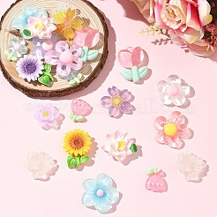 11Pcs 11 Styles Opaque & Transparnt Resin Flowers Cabochons&nbsp;RESI-YW0005-41