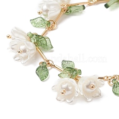 Shell Pearl Flower with Leaf Charm Bracelet with Bar Link Chains&nbsp;BJEW-TA00215