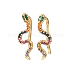 Brass Micro Pave Cubic Zirconia Stud Crawler Earrings&nbsp;KK-CBAA351-16G-02