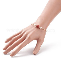 Natural Gemstone & Pearl Round Beaded Bangle&nbsp;BJEW-JB08464