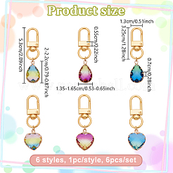 6Pcs 6 Styles Heart/Teardrop K9 Glass Imitation Tourmaline Pendants Decoration&nbsp;HJEW-NB00204