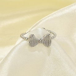 Bowknot 304 Stainless Steel Open Cuff Rings for Women&nbsp;RJEW-G338-08P