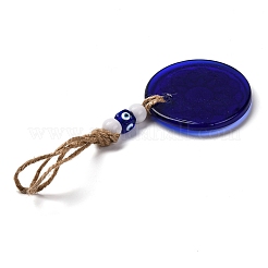 Flat Round with Evil Eye Lampwork Pendant Decoration&nbsp;HJEW-Z005-01D