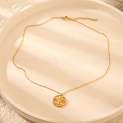 Stylish 304 Stainless Steel Crystal Rhinestone Flat Round with Tree Pendant Necklaces for Women&nbsp;LJ7158-2