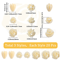 60Pcs 3 Styles Dyed Synthetic Coral Carved Beads&nbsp;CORA-SC0001-09