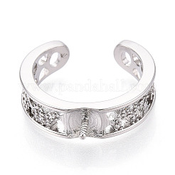 Brass Micro Pave Clear Cubic Zirconia Cuff Ring Settings&nbsp;KK-T076-59P