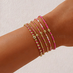 5Pcs 5 Styles Bohemian Style Glass Seed Bead & Brass Beads Stretch Bracelets Set for Women&nbsp;XX3462-6