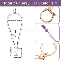 2Pcs Natural Amethyst & Rose Quartz & Glass Beaded Chains for ID Card Holder Lanyard Neck Strap&nbsp;HJEW-SC00149