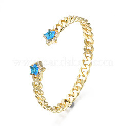 Cubic Zirconia Star Open Cuff Bangle&nbsp;BJEW-N012-017
