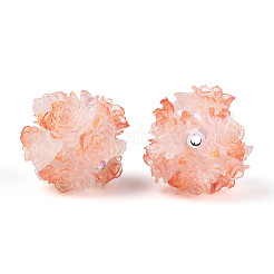 Polymer Clay Rhinestone Beads with Embossed Resin Roses&nbsp;RESI-T059-04J