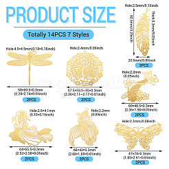 14Pcs 7 Styles Brass Filigree Big Pendants&nbsp;KKC-TA0001-06