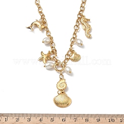 Ocean 304 Stainless Steel & Plastic Pearl Dolphin Starfish Shell Shape Pendant Necklaces for Women&nbsp;NJEW-G180-02G