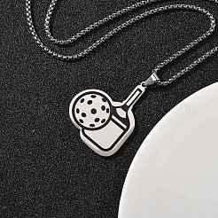 201 Stainless Steel Pickleball Paddle Pendant Box Chain Necklaces for Women Men&nbsp;NJEW-H050-02P