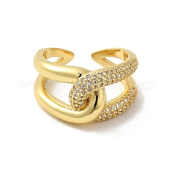 Rack Plating Brass Wrapped Knot Open Cuff Ring with Cubic Zirconia&nbsp;RJEW-C065-03G