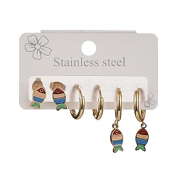3 Pairs 304 Stainless Steel Enamel Hoop & Stud Earring Sets&nbsp;EJEW-Z166-01G-01