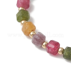 Natural Gemstone Cube & Stainless Steel Beads Stretch Bracelets for Women&nbsp;BJEW-JB13348