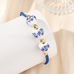 Floral Printed Porcelain Heart Braided Bead Bracelets&nbsp;BJEW-JB14284
