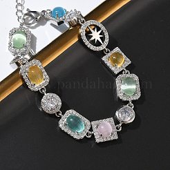 Brass Micro Pave Clear Cubic Zirconia Link Chain Bracelets for Women&nbsp;BJEW-C156-03P