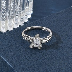 Adjustable Brass Micro Pave Clear Cubic Zirconia Finger Rings&nbsp;RJEW-H268-03P