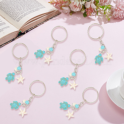 20Pcs Turtle with Starfish Synthetic Turquoise Pendant Keychains&nbsp;KEYC-CP0001-47A
