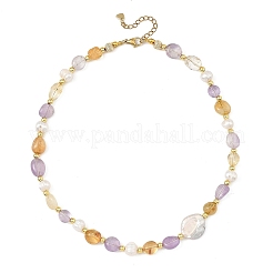 Natural Amethyst and Heated Citrine Tumbled Stone Beaded Necklaces&nbsp;NJEW-JN06581