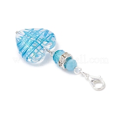 6Pcs 6 Colors Transparent Glass Enamel Heart Pendant Decorations&nbsp;HJEW-TA00386