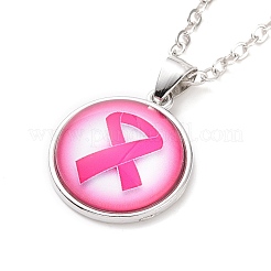 Glass Flat Round Pendant Necklace with Brass Chain&nbsp;LS-NJEW-A003-01A
