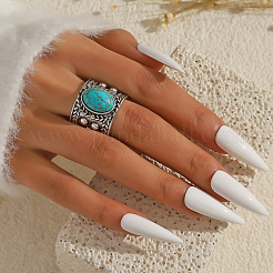 Adjustable Zinc Alloy with Synthetic Turquoise Cuff Rings&nbsp;CJ8951-2