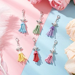 6Pcs Angel ABS Plastic Imitation Pearl & Korean Waxed Polyester Cord Pendant Decoration&nbsp;HJEW-JM03832-02