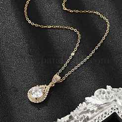 Brass Micro Pave Clear Cubic Zirconia Teardrop Pendant Neckalces for Women&nbsp;NJEW-S448-13G