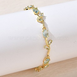 Brass Glass Flower Link Chain Bracelets&nbsp;KK-CBA7DFA-01G-08