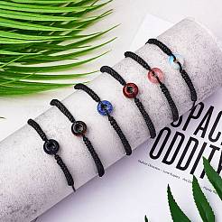 Synthetic Cherry Quartz Glass Donut Braided Bead Bracelet&nbsp;BJEW-SW00047-07