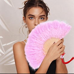 Plastic & Feather Folding Fan&nbsp;AJEW-WH20130-171B