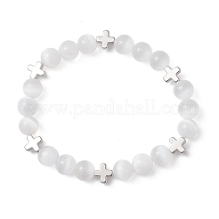 Natural Selenite Beads Stretch Bracelets&nbsp;BJEW-JB13212
