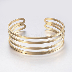 Hollow Ion Plating(IP) 304 Stainless Steel Wide Band Cuff Bangles&nbsp;BJEW-H565-01G