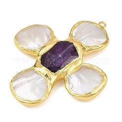 Natural Amethyst & Shell Pearl Big Pendants&nbsp;KK-H516-24G-01