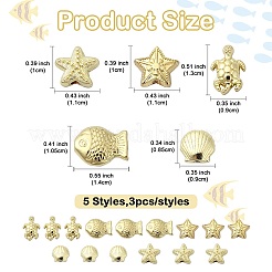 15Pcs 5 Styles Rack Plating Alloy Beads&nbsp;FIND-YW0006-09