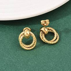 304 Stainless Steel Textured Ring Stud Earrings&nbsp;EJEW-P324-04G