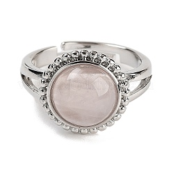 Natural Rose Quartz Round Adjustable Rings&nbsp;RJEW-K271-02P-02
